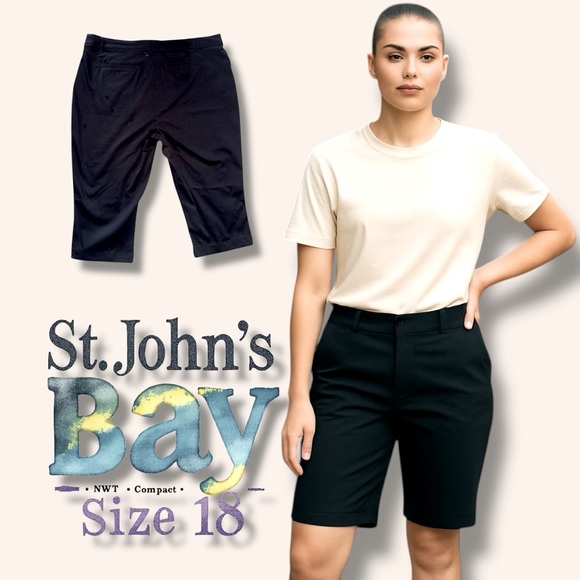 New With Tags St. John's Bay Women's Size 18W Black Capri Pants Classic & Comfy! - Picture 1 of 13